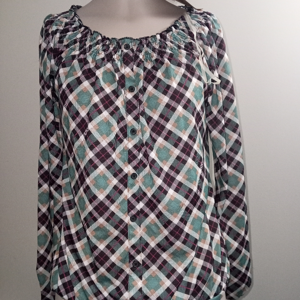 ROUTE 66 long sleeve plaid blouse size small purple and teal shirt